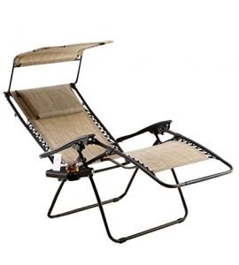 Just Relax Oversized Zero Gravity Chair with Pillow, Canopy, and Clip-On Table (Tan Brown)