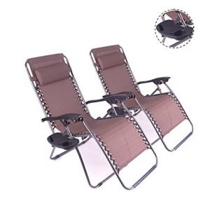 Polar Aurora 2pack Darker Brown Color Zero Gravity Chairs Recliner Lounge Patio Chairs Folding