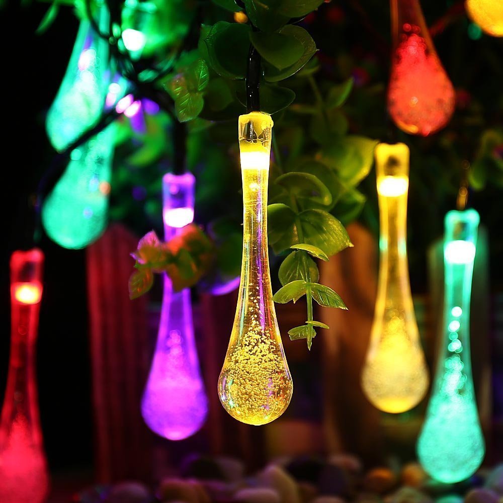 Icicle Solar String Lights, 15.7ft 8 Light Modes 20 LED Water Drop Fairy String Lighting for Indoor/Outdoor Home, Patio, Lawn, Garden, Party, Christmas, and Holiday Decorations (Multi-color)