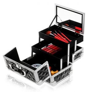 SHANY Mini Makeup Train Case with Mirror in Black and Silver Frame